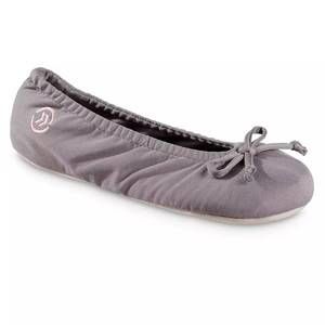 NEW ISOTONER women's stretch satin eco comfort ballerina slipper in ash